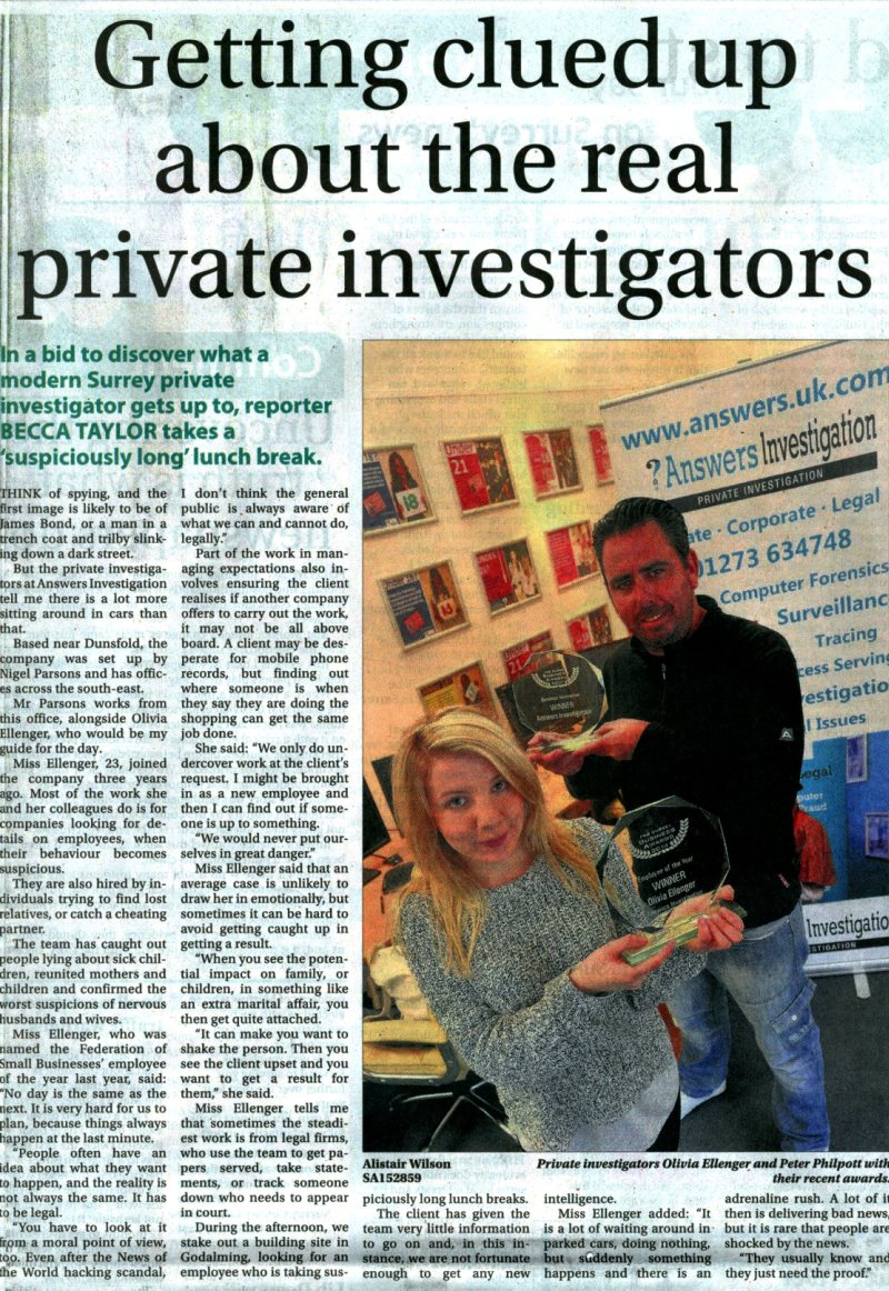 media articles private Detective woking & surrey