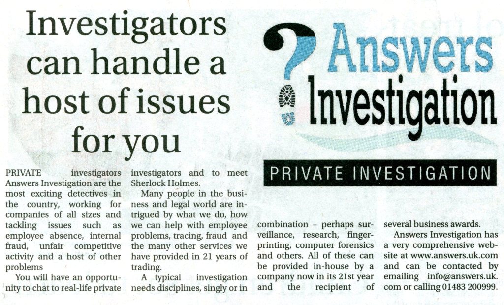 media articles private Detective woking & surrey